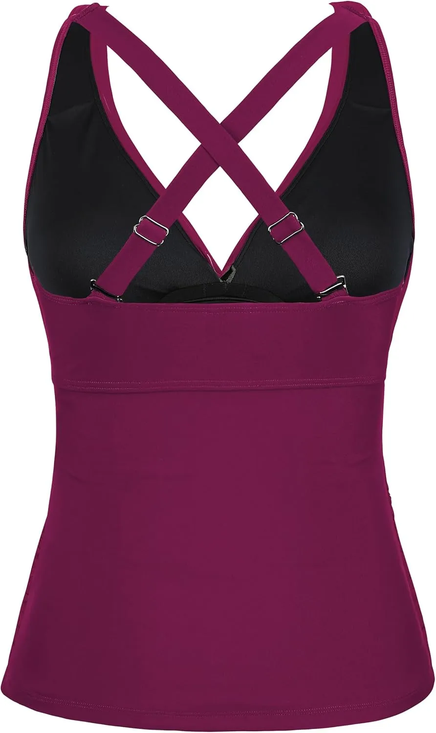 Firpearl Women Underwire Tankini Top Only Twist V Neck Swimsuits for Big Busted Ruched Tummy Control Bathing Suits Top