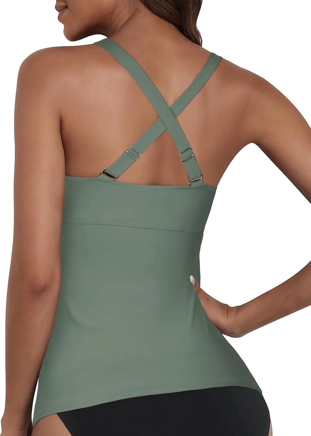 Firpearl Women Underwire Tankini Top Only Twist V Neck Swimsuits for Big Busted Ruched Tummy Control Bathing Suits Top
