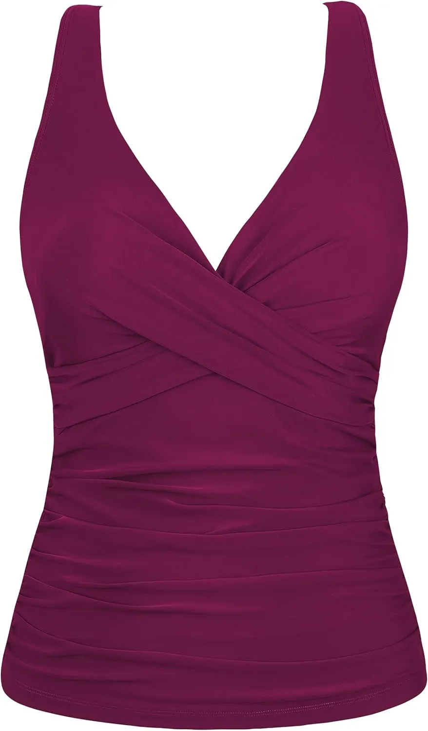 Firpearl Women Underwire Tankini Top Only Twist V Neck Swimsuits for Big Busted Ruched Tummy Control Bathing Suits Top
