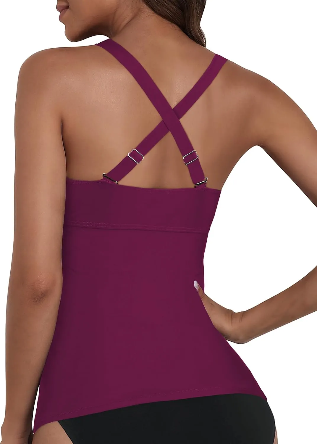 Firpearl Women Underwire Tankini Top Only Twist V Neck Swimsuits for Big Busted Ruched Tummy Control Bathing Suits Top