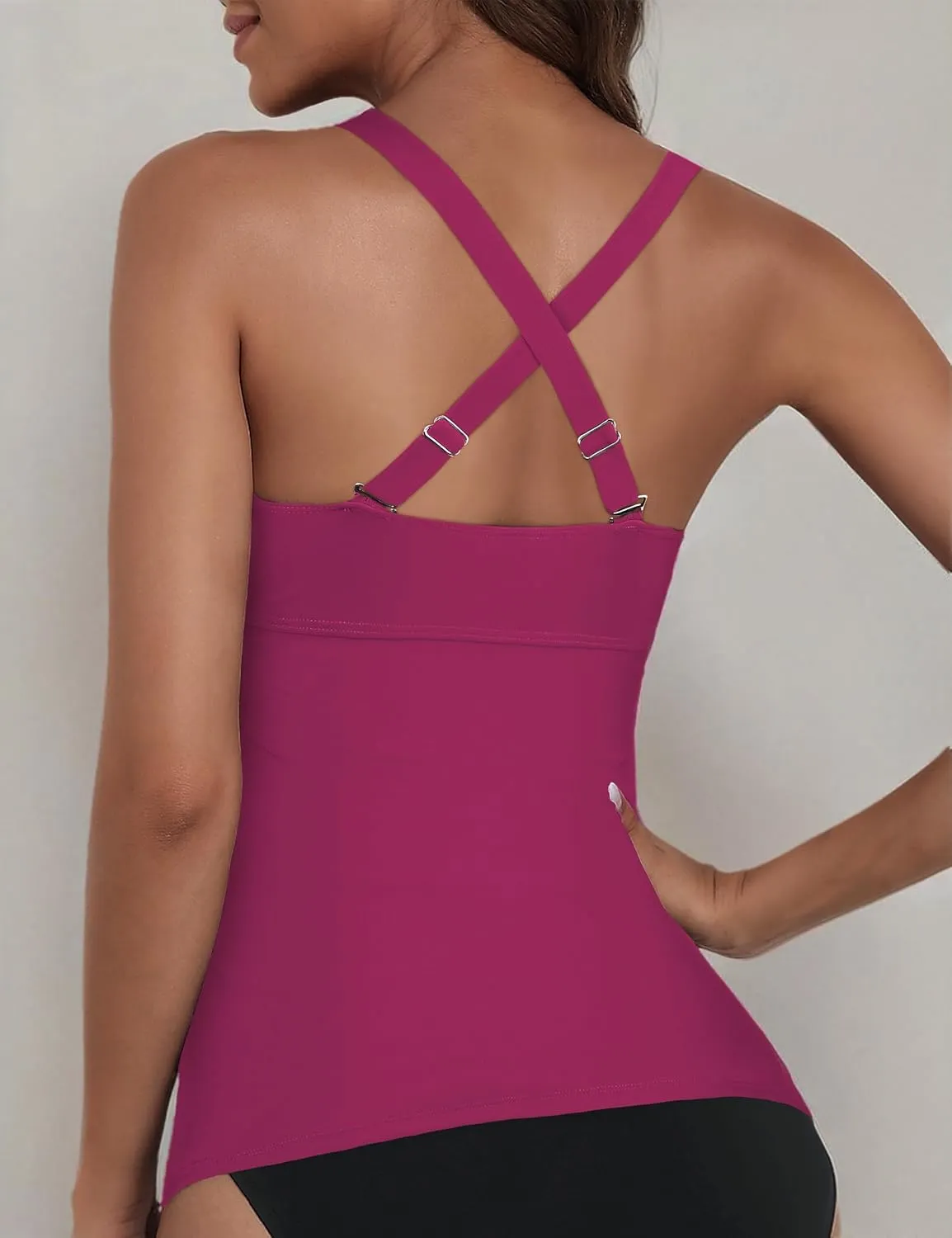 Firpearl Women Underwire Tankini Top Only Twist V Neck Swimsuits for Big Busted Ruched Tummy Control Bathing Suits Top