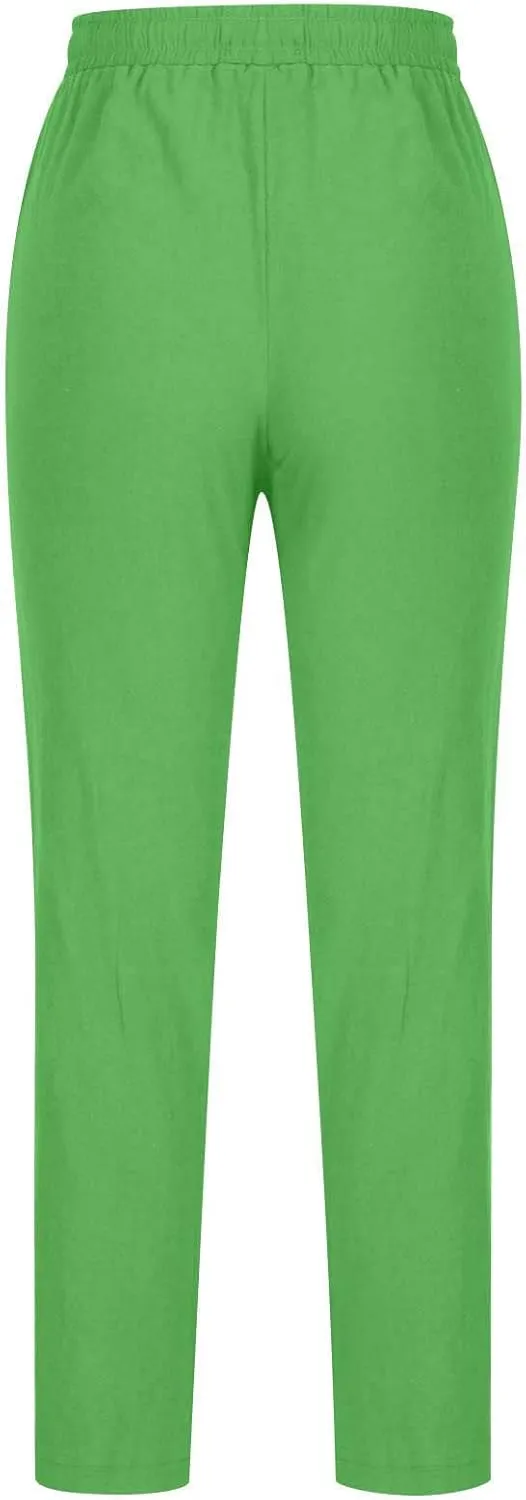 Firzero Womens Pants Summer Casual Cotton Linen Pants 2024 Trendy Solid Drawstring Long Pants Straight Leg Lounge Trousers