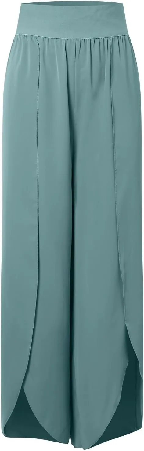 Flowy Wide Leg Pants for Women High Waisted Split Yoga Pants Loose Casual Palazzo Pants Stretch Dress Lounge Beach Pants