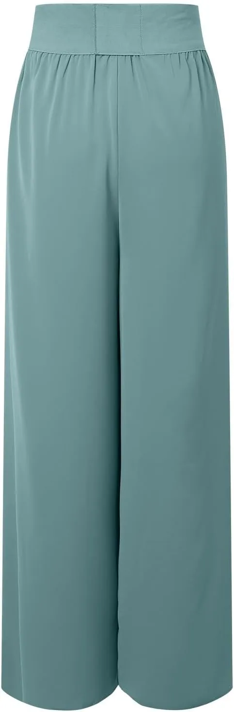 Flowy Wide Leg Pants for Women High Waisted Split Yoga Pants Loose Casual Palazzo Pants Stretch Dress Lounge Beach Pants