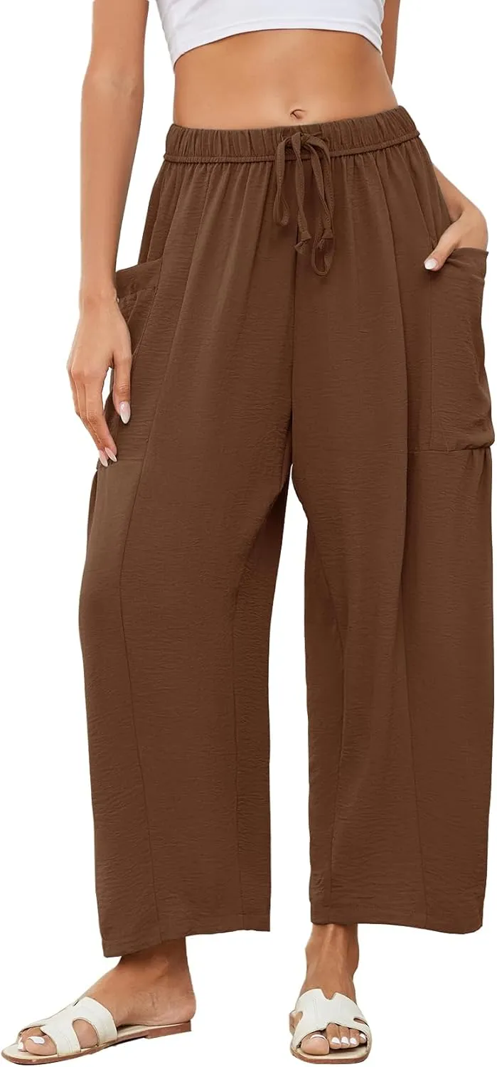 Flygo Women's Wide Leg Pants Summer Casual Loose Fit Beach Palazzo Harem Pants with Pockets