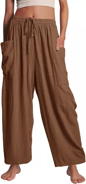 Flygo Women's Wide Leg Pants Summer Casual Loose Fit Beach Palazzo Harem Pants with Pockets