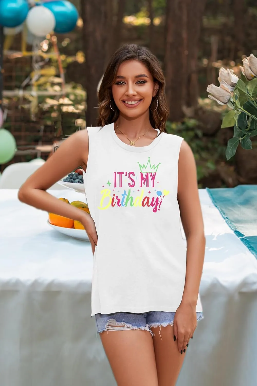 FRYAID Birthday Tank Top Women Funny It's My Birthday Graphic Shirt Beach Party Gifts Summer Vacation Outfit Sleeveless Top
