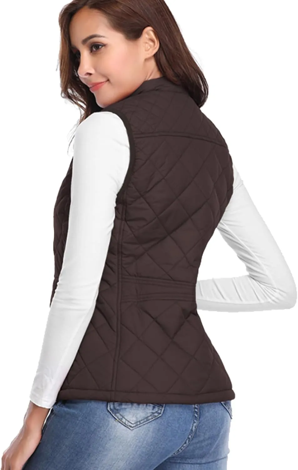 Fuinloth Women's Quilted Vest, Stand Collar Lightweight Zip Padded Gilet