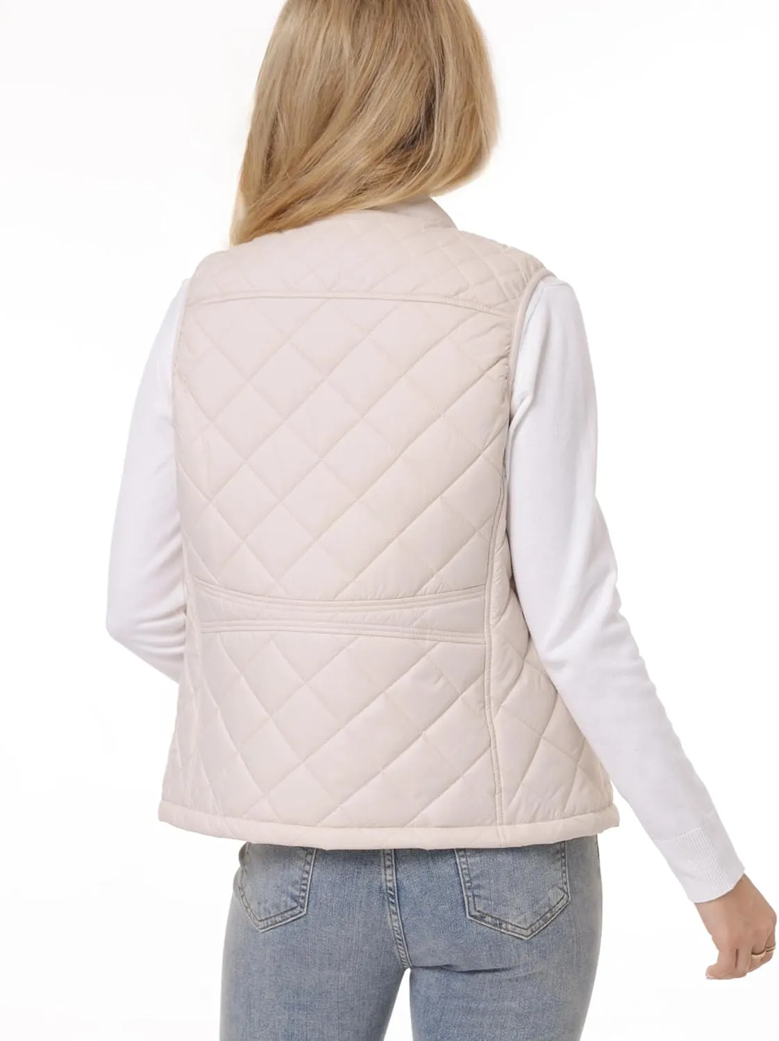 Fuinloth Women's Quilted Vest, Stand Collar Lightweight Zip Padded Gilet