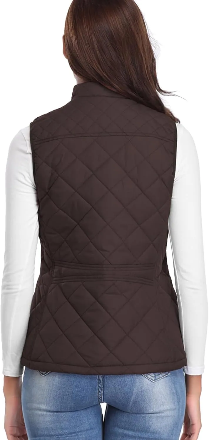 Fuinloth Women's Quilted Vest, Stand Collar Lightweight Zip Padded Gilet