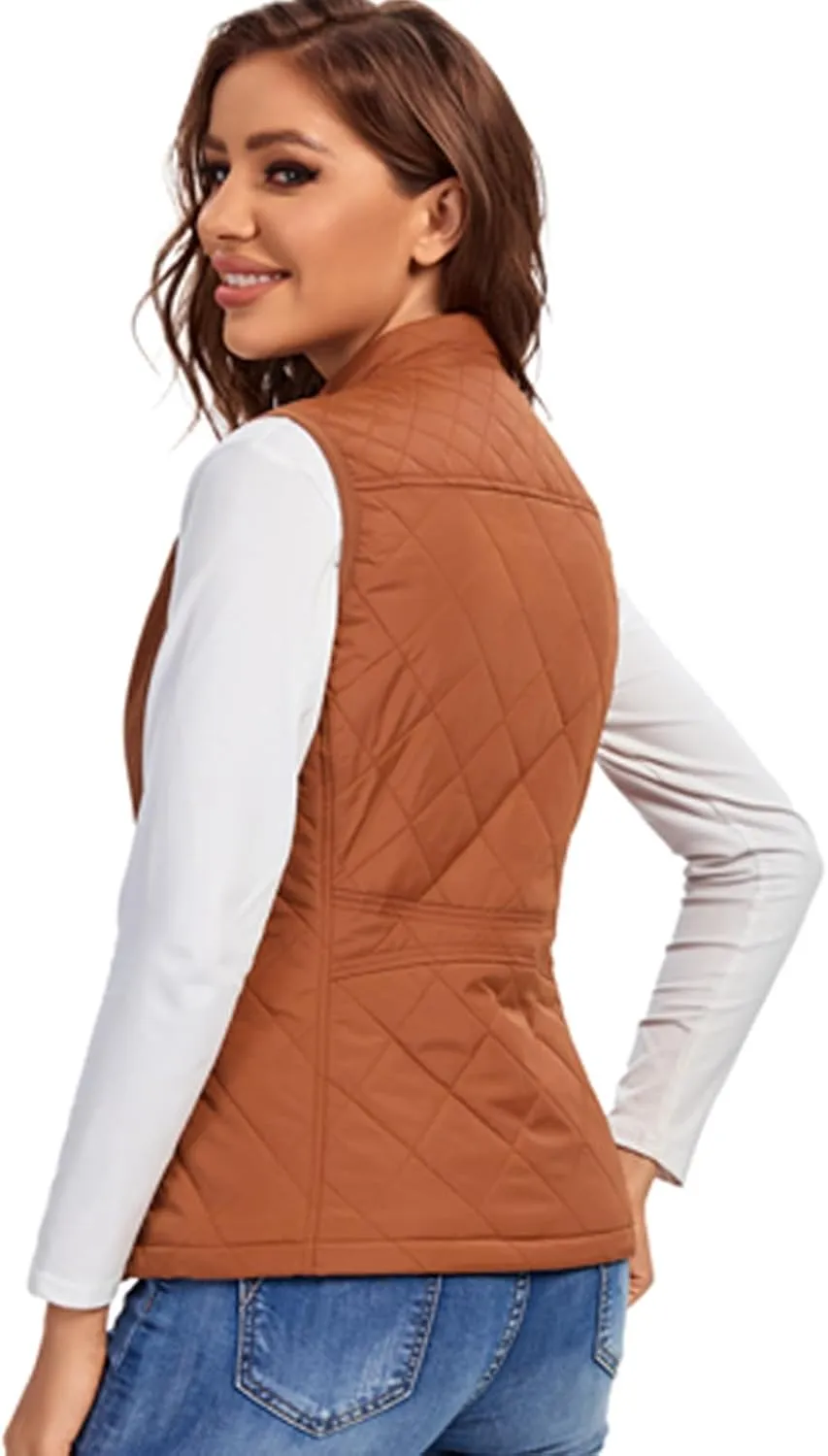 Fuinloth Women's Quilted Vest, Stand Collar Lightweight Zip Padded Gilet