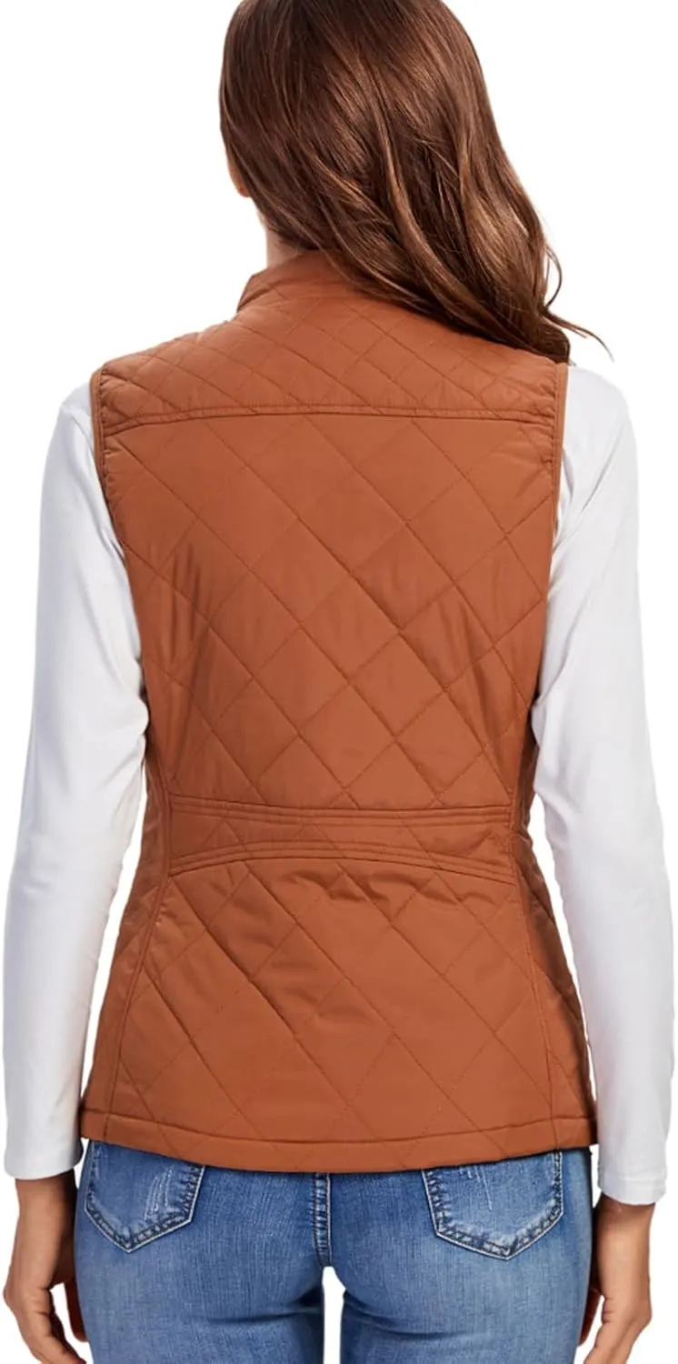Fuinloth Women's Quilted Vest, Stand Collar Lightweight Zip Padded Gilet