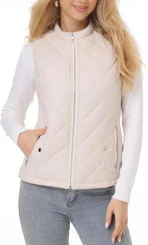 Fuinloth Women's Quilted Vest, Stand Collar Lightweight Zip Padded Gilet