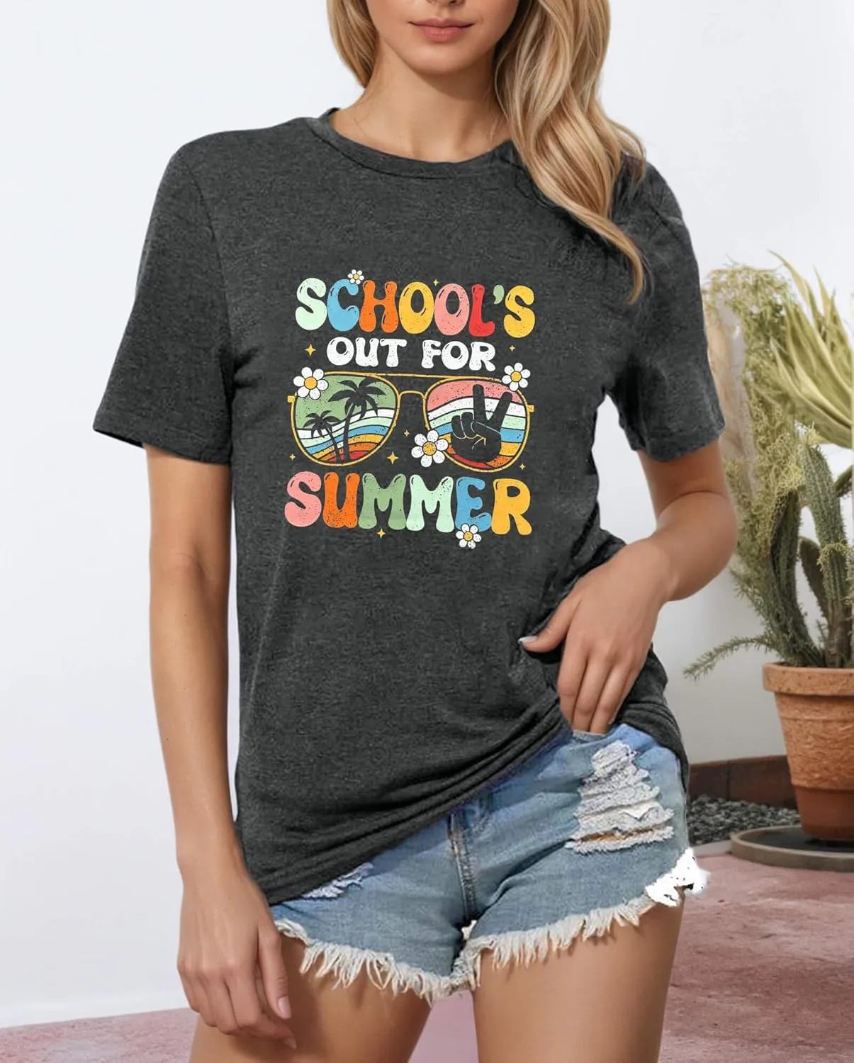 FYAPHION Last Day of School Teacher Shirt Womens Schools Out for Summer T-Shirt Teacher Appreciation Gift