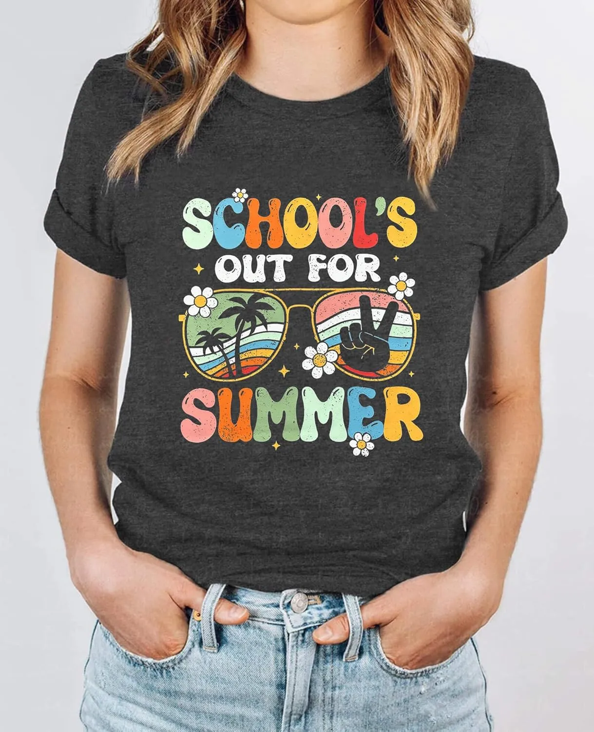 FYAPHION Last Day of School Teacher Shirt Womens Schools Out for Summer T-Shirt Teacher Appreciation Gift
