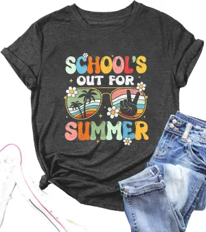 FYAPHION Last Day of School Teacher Shirt Womens Schools Out for Summer T-Shirt Teacher Appreciation Gift