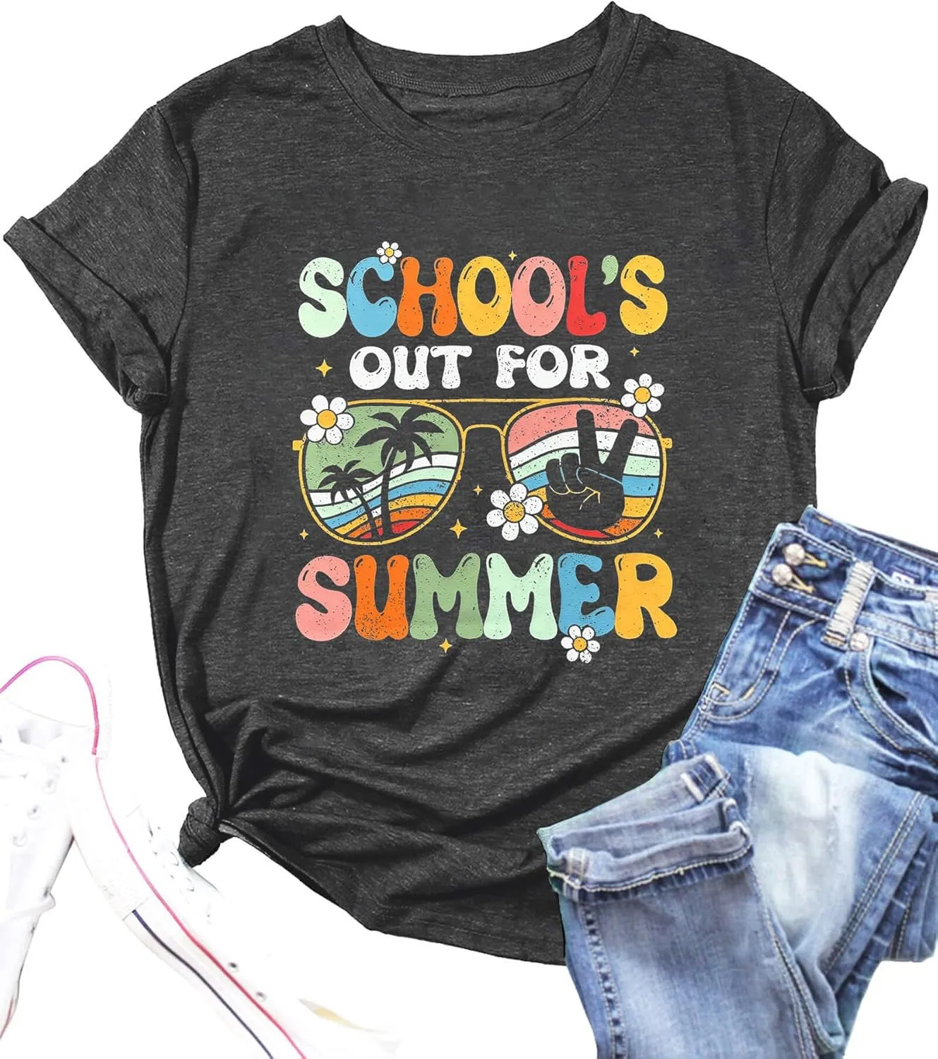 FYAPHION Last Day of School Teacher Shirt Womens Schools Out for Summer T-Shirt Teacher Appreciation Gift