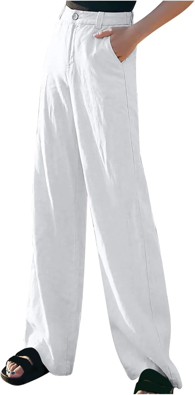 FZYLQY Womens Wide Leg Pants High Waisted Button Down Long Palazzo Pants Trousers 2025 Summer Fashion Straight Pants