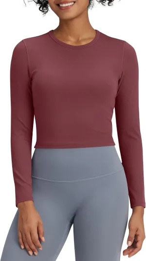 G4Free BareFeel Long Sleeve Workout Tops for Women Slim Athletic Gym Yoga Shirt Cropped Basic Tight Shirt