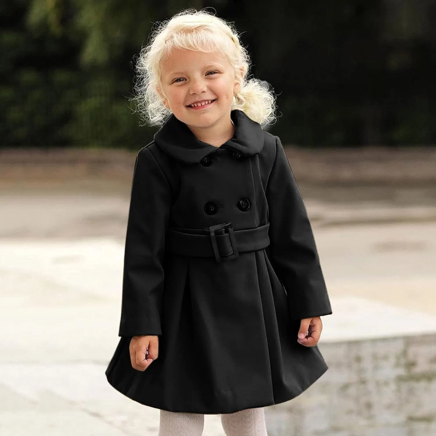 Girls Dress Coat Toddler Kids Winter Warm Jacket Long Sleeve Button Trench Coat Pocket Peacoat Outerwear