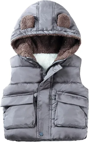Girls Size 12 Coat Boys And Girls Fall And Winter Bear Padded Hooded Vest Zipper Cotton Jacket Coat (Grey, 18-24 Months)