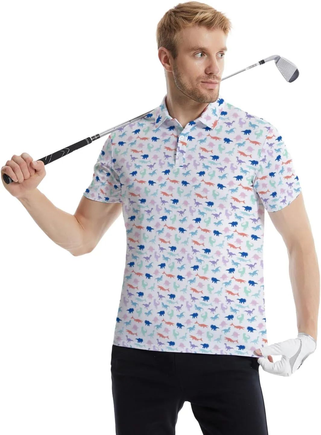 Golf Polos for Men Funny Moisture Wicking Golf Shirts Performance Quick-Dry Polo Shirts Short Sleeve