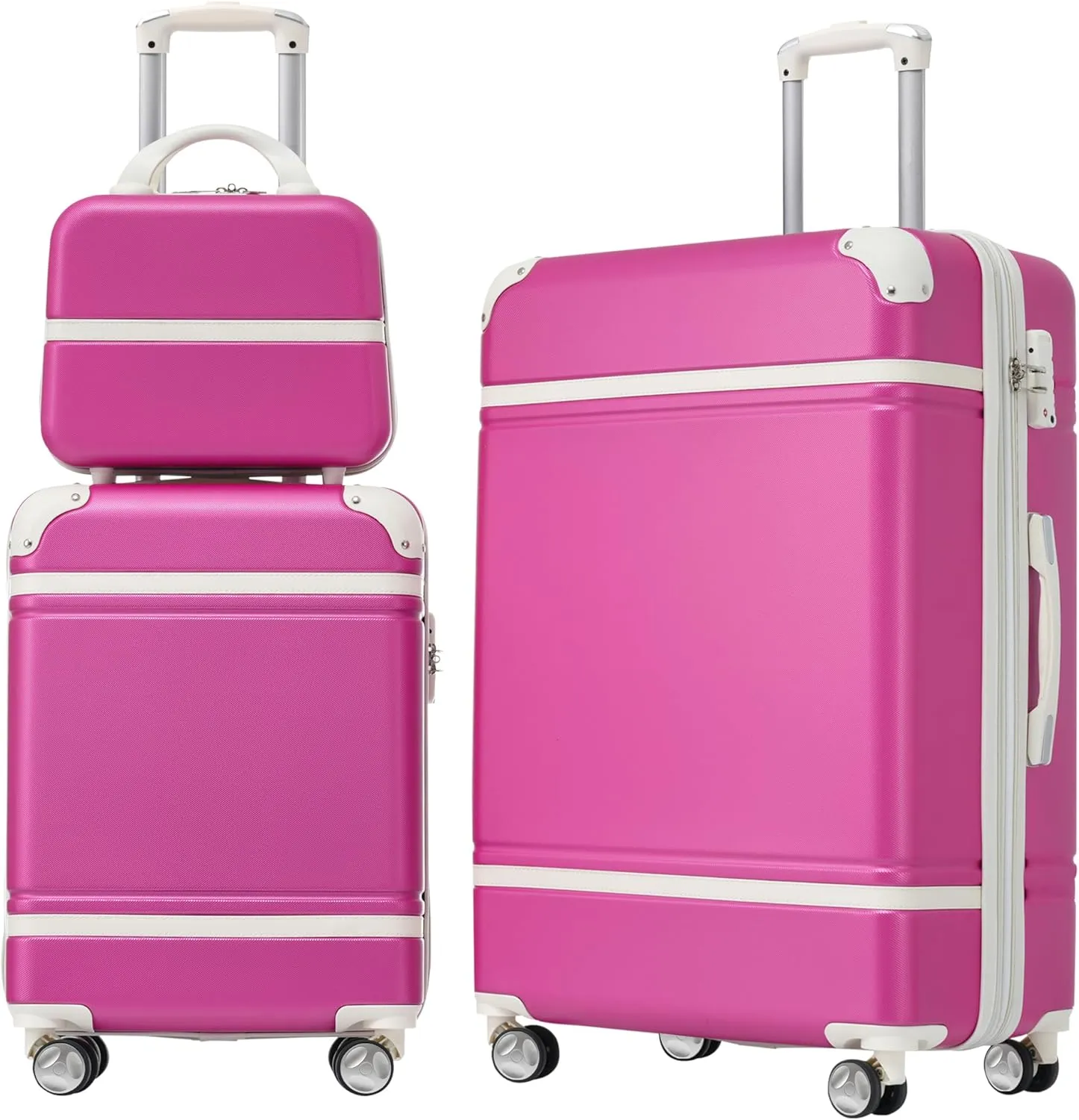 Hardshell Luggage Sets - 3 Pieces with Lightweight Spinner Suitcases and Cosmetic Case, Pink