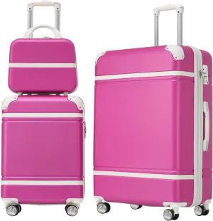 Hardshell Luggage Sets - 3 Pieces with Lightweight Spinner Suitcases and Cosmetic Case, Pink