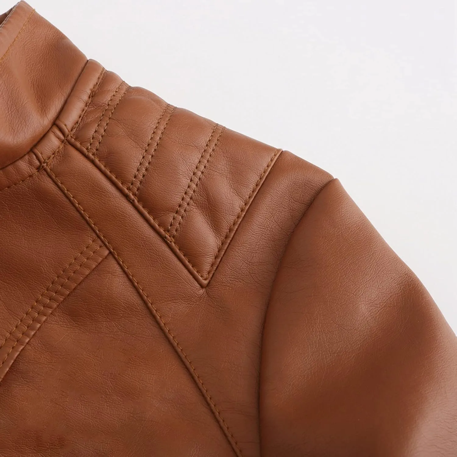 Hasta Faux Leather Jacket Crop Plus Size Women Slim Fit Motorcycle Bike Coat Stand Collar Zip Pocket Short Pleather Jacket