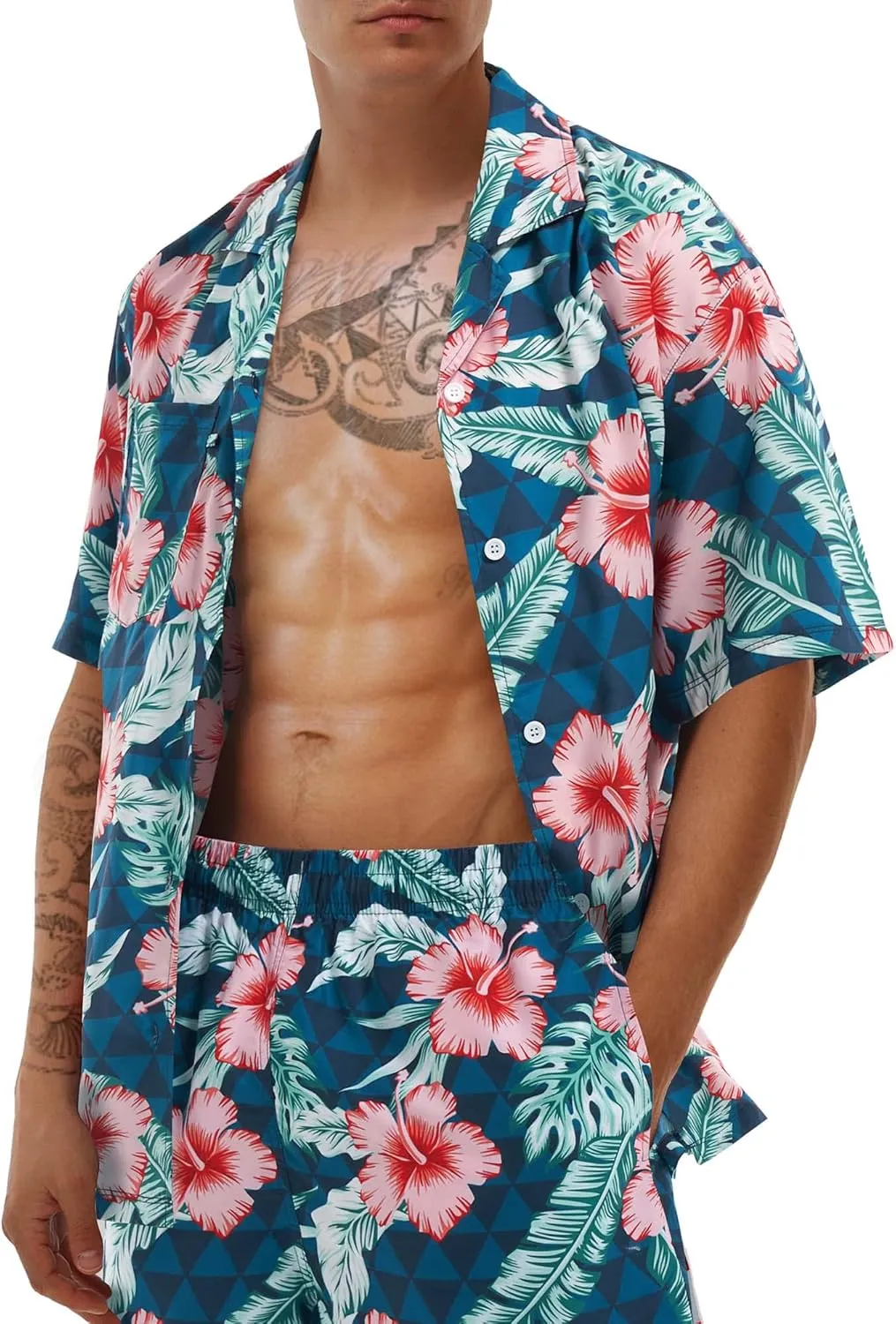 Hawaiian Shirts for Men Short Sleeve Casual Button Down Shirt Summer Beach Aloha Shirt Holiday Party Tropical Print
