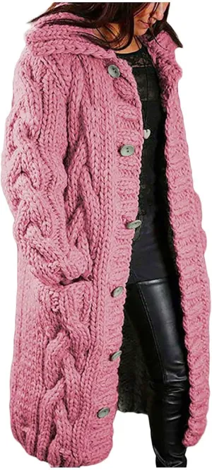 Heavyweight Hoodless Sweaters for Womon Oversized Coat Long Open Front Chunky Knit Sweater Cardigans Jackets