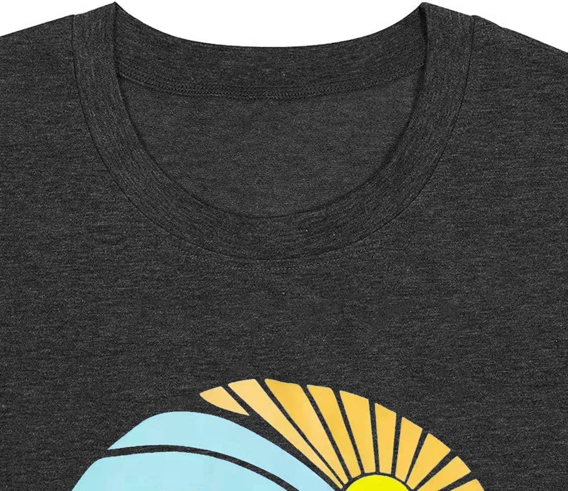 Here Come The Sun Shirt Women Summer Sunshine Print Beach Tops Vintage Vacation Short Sleeve T Shirt