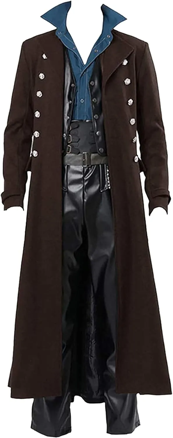 hhaappyy Men's Medieval Gothic Steampunk Trench Coat Vintage Tailcoat Halloween Costumes Pirate Frock Coat Victorian Jacket Brown XX-Large