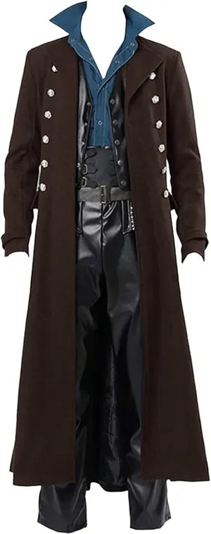 hhaappyy Men's Medieval Gothic Steampunk Trench Coat Vintage Tailcoat Halloween Costumes Pirate Frock Coat Victorian Jacket Brown XX-Large