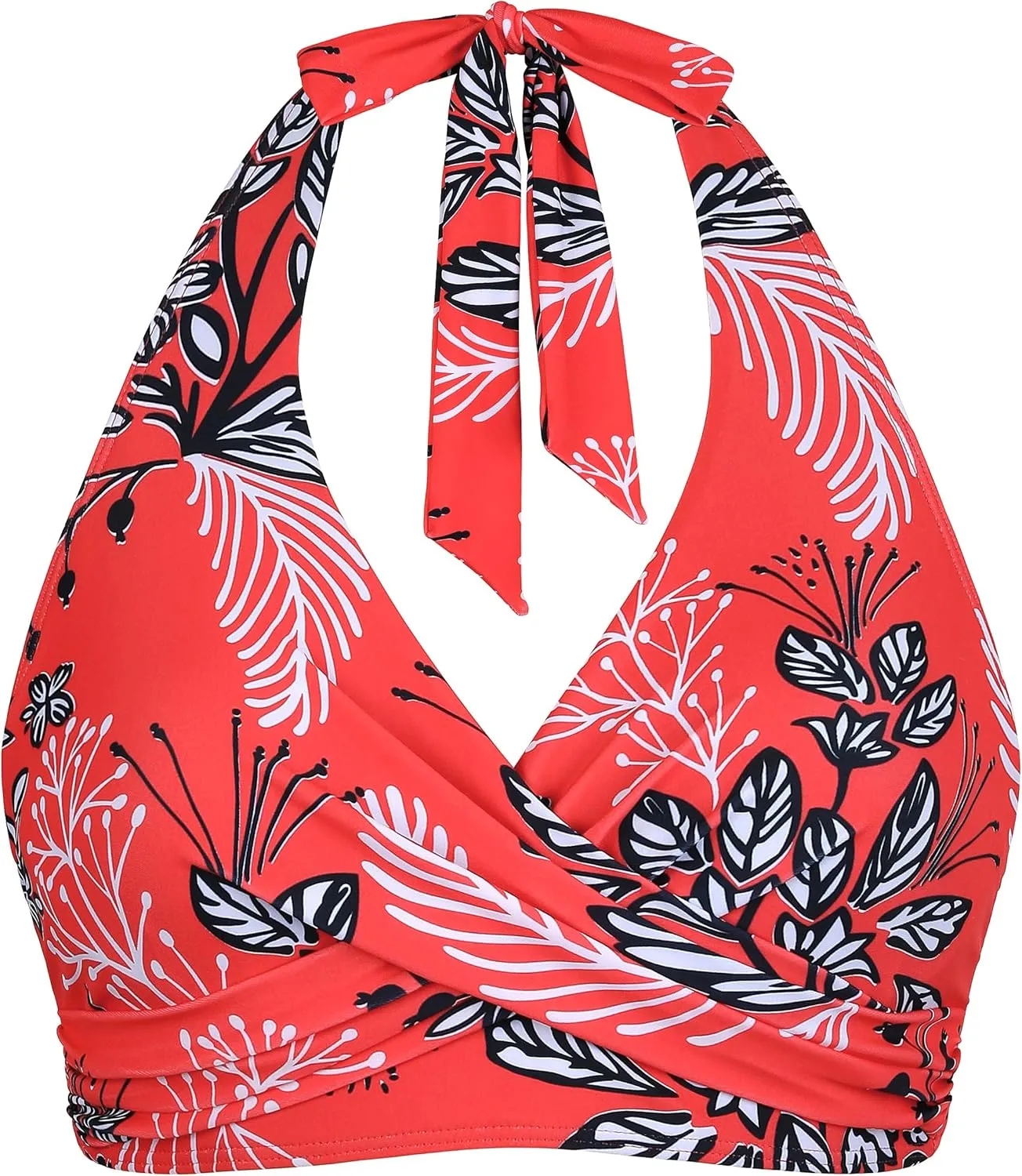 Hilor Women's Underwire Bikini Tops Halter V Neck Bathing Suit Top Swimsuit Push Up Twist Front Swim Top Only