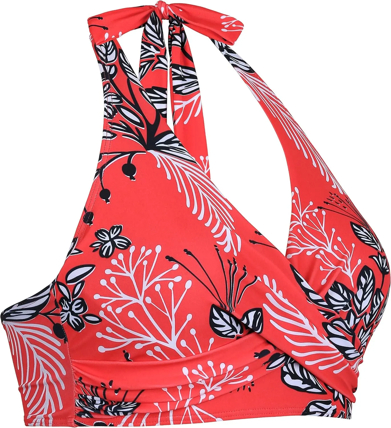 Hilor Women's Underwire Bikini Tops Halter V Neck Bathing Suit Top Swimsuit Push Up Twist Front Swim Top Only