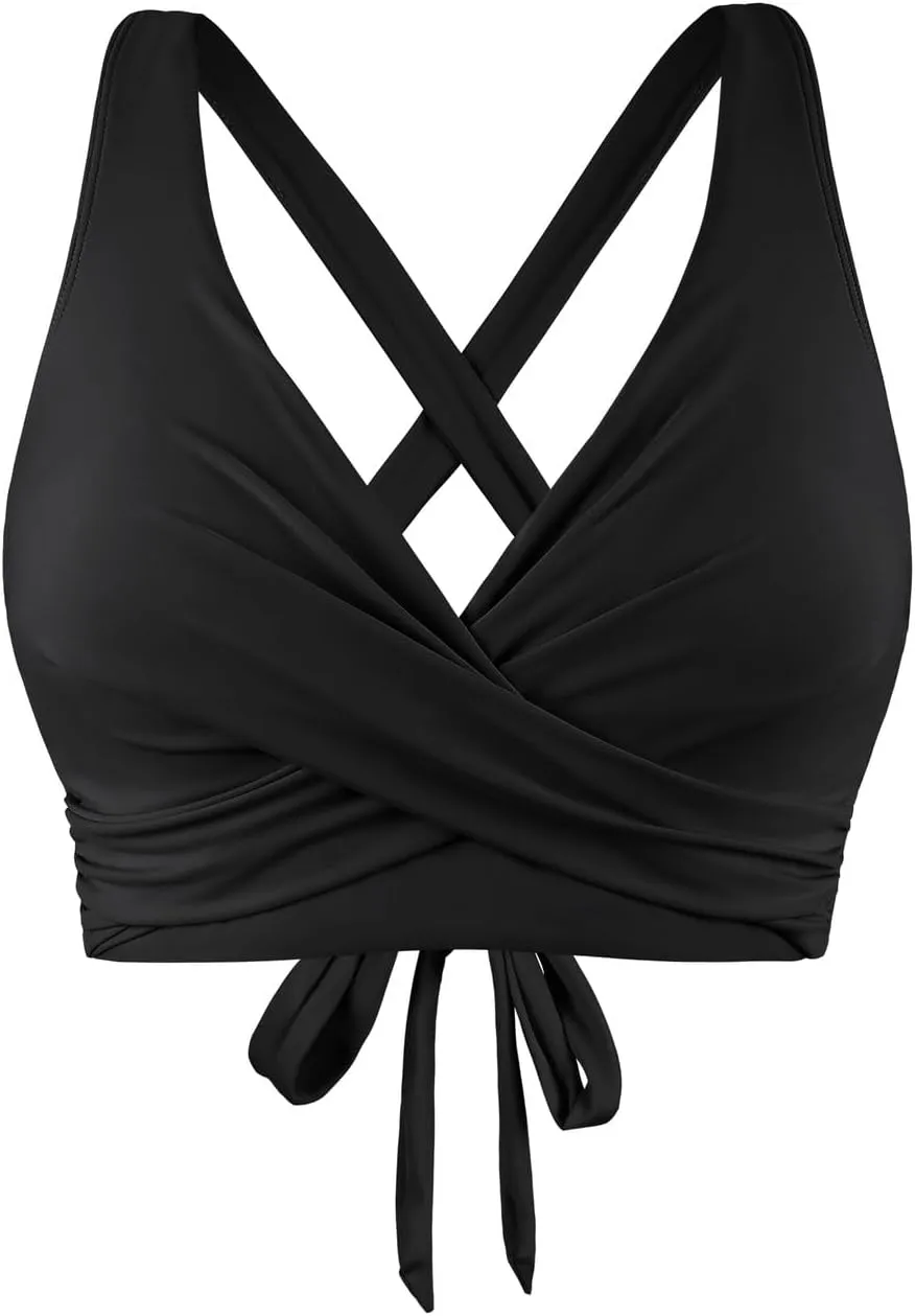 Hilor Women's Underwire Bikini Tops Push Up Criss Cross Swim Top Swimsuit Sexy V Neck Bathing Suit Top Only