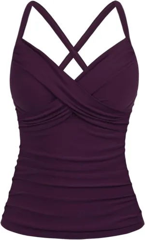 Hilor Women's Underwire Tankini Top Swimwear Twist V Neck Swimsuits for Big Busted Tummy Control Bathing Suits Top Only