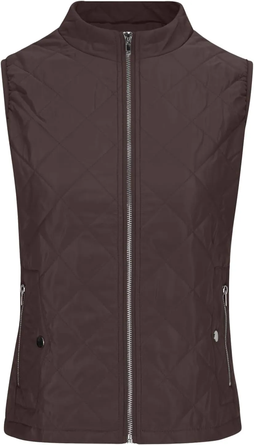hlysgo Women's Quilted Vest, Stand Collar Lightweight Zip Pockets Padded Gilet Sleeveless Zipper Coat Jacket Outwear