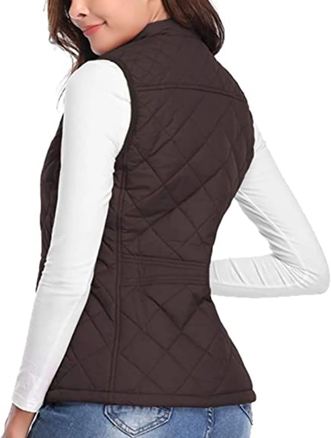 hlysgo Women's Quilted Vest, Stand Collar Lightweight Zip Pockets Padded Gilet Sleeveless Zipper Coat Jacket Outwear