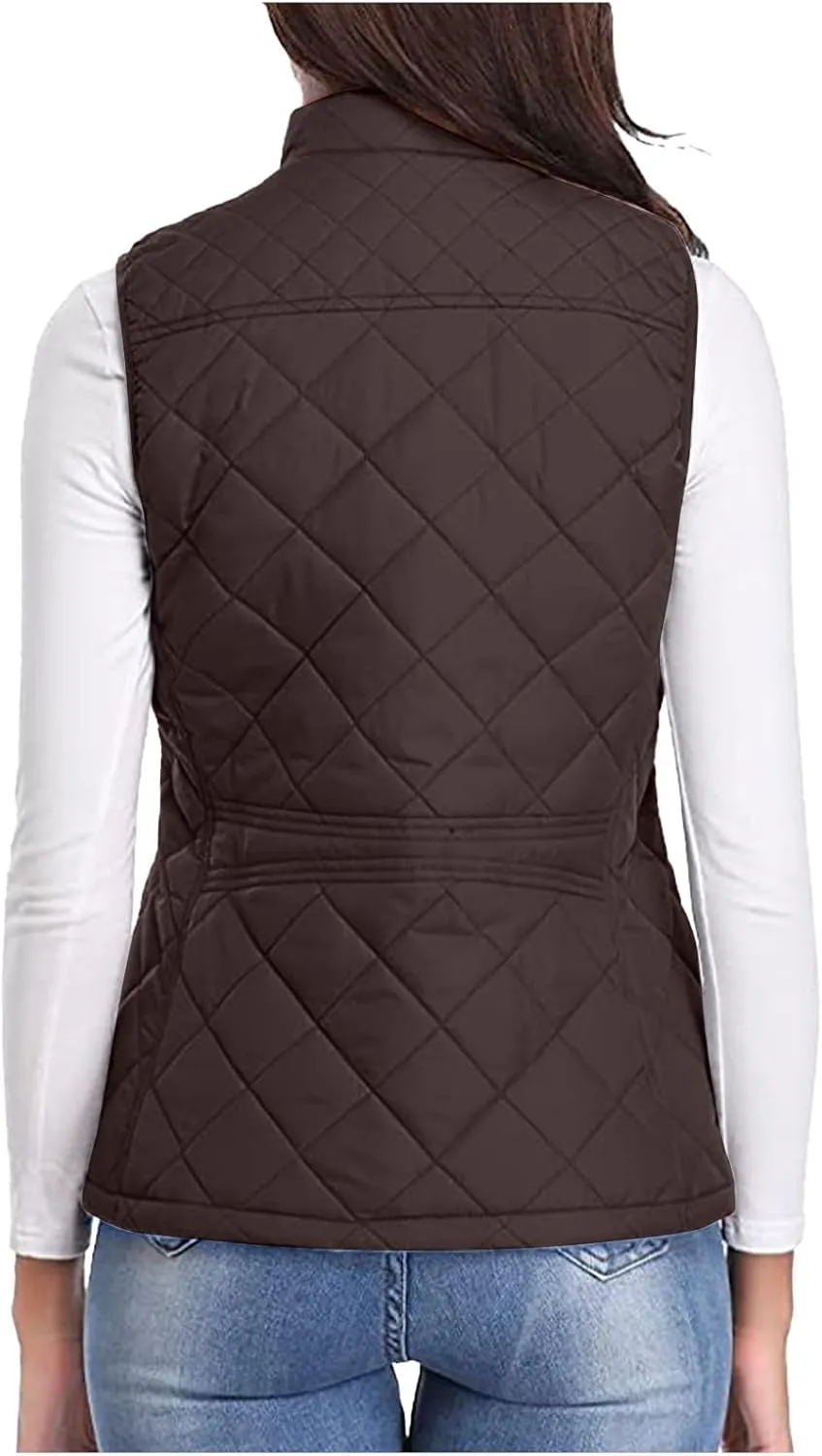 hlysgo Women's Quilted Vest, Stand Collar Lightweight Zip Pockets Padded Gilet Sleeveless Zipper Coat Jacket Outwear
