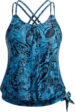 Holipick Plus Size Tankini Tops for Women Blouson Tummy Control Swim top Loose Fit Bathing Suit Top No Bottom