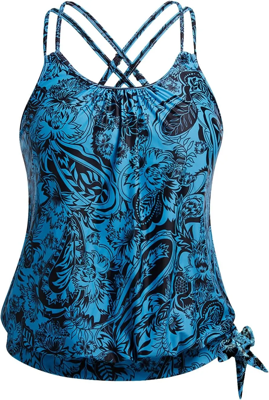 Holipick Plus Size Tankini Tops for Women Blouson Tummy Control Swim top Loose Fit Bathing Suit Top No Bottom