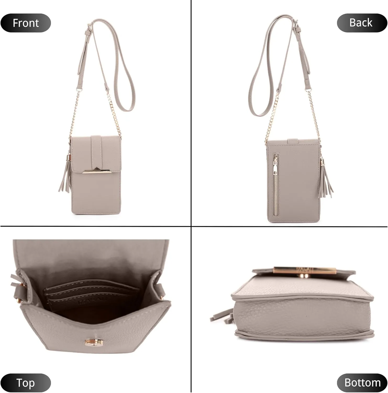 Izzy & Ali Compact Phone Crossbody Bag, Rectangular, Tassel Accent, Adjustable Chain Strap, Magnetic Flap Closure