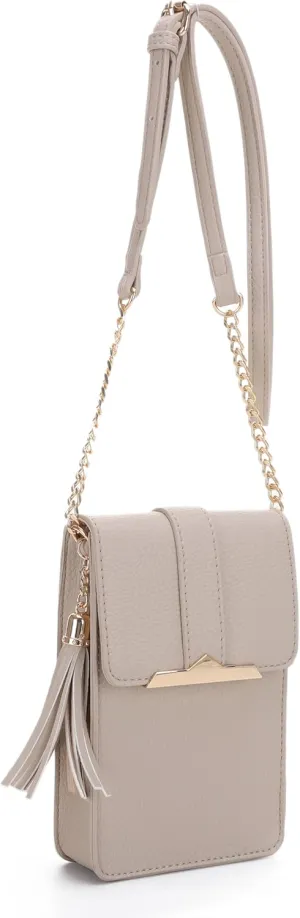 Izzy & Ali Compact Phone Crossbody Bag, Rectangular, Tassel Accent, Adjustable Chain Strap, Magnetic Flap Closure