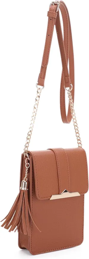 Izzy & Ali Compact Phone Crossbody Bag, Rectangular, Tassel Accent, Adjustable Chain Strap, Magnetic Flap Closure