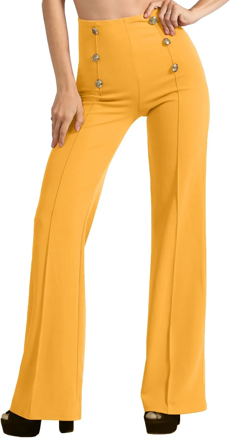 J. LOVNY Womens Sailor Bell Bottom High Waist Long Pants Made in USA S-3XL
