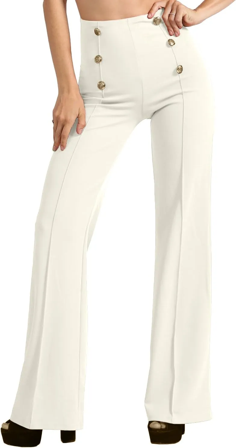 J. LOVNY Womens Sailor Bell Bottom High Waist Long Pants Made in USA S-3XL