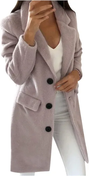 jsaierl Women's Peacoat Fall Winter Casual Notch Lapel Single Breasted Trench Coat Fashion Mid Long Pea Coat with Pocket 2024