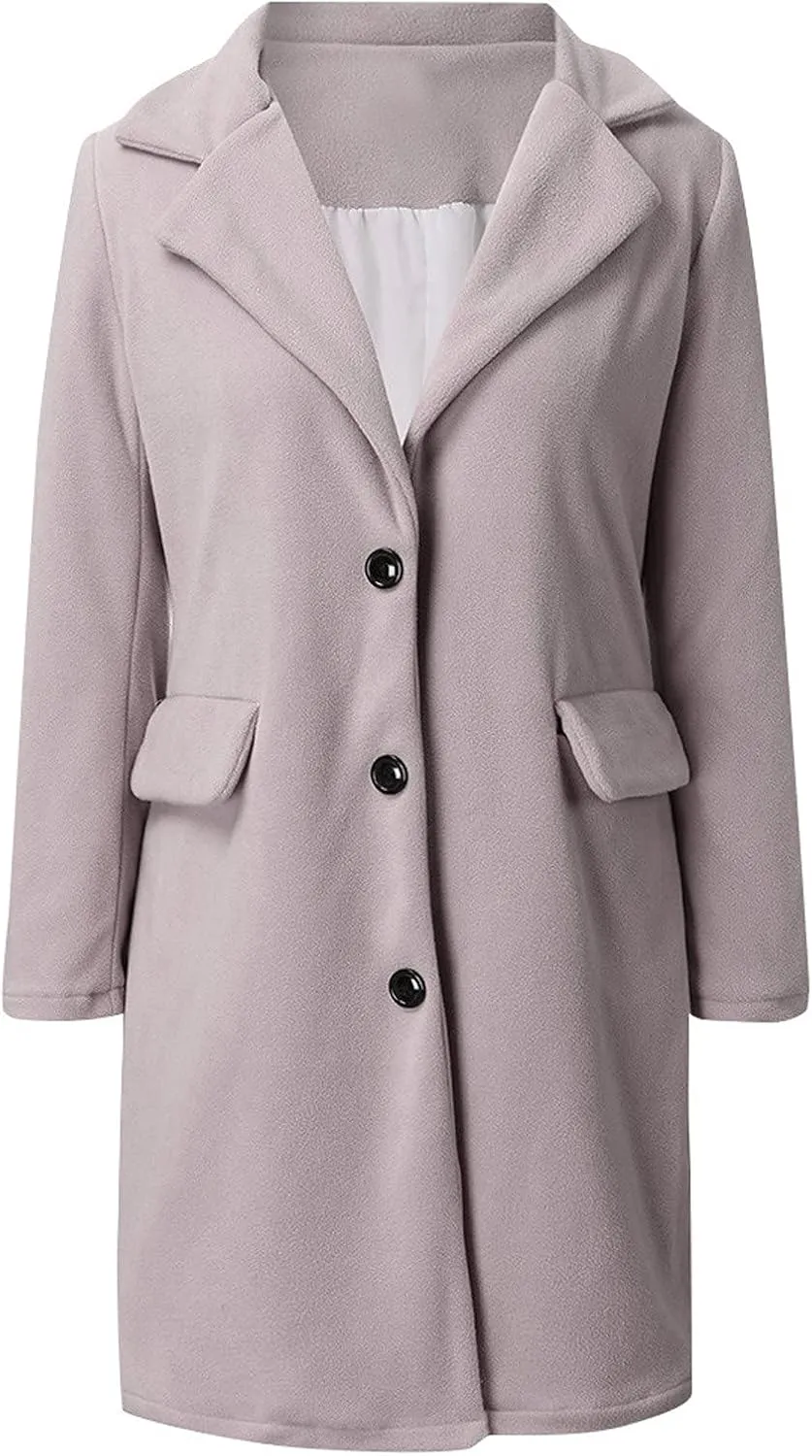 jsaierl Women's Peacoat Fall Winter Casual Notch Lapel Single Breasted Trench Coat Fashion Mid Long Pea Coat with Pocket 2024